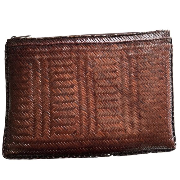 Handwoven Geometric Pattern Brown Zippered Clutch Bag - Picture 1 of 7